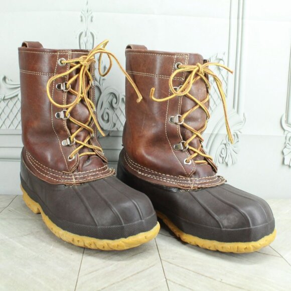 Vintage LL Bean Women's Brown Leather Lace Up Ankle Hunting Duck Boots Size 7 - Picture 3 of 9